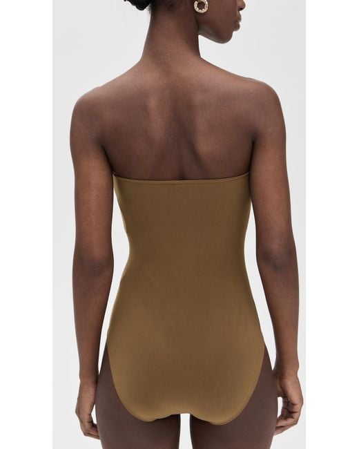 Norma Kamali Brown Strapless Shirred Front Mio One Piece