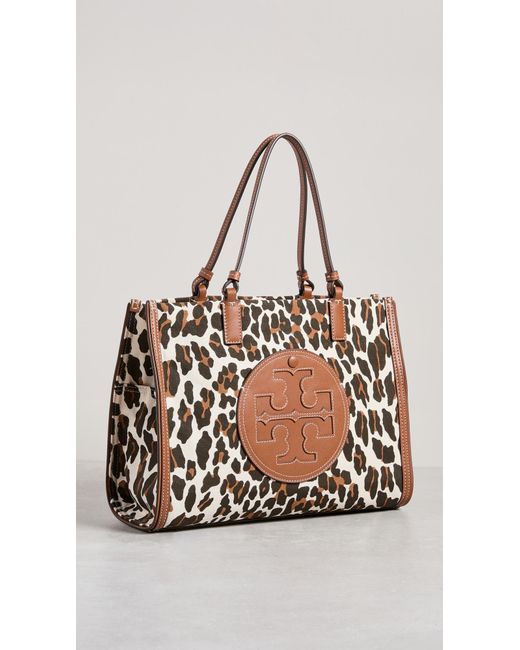 Tory Burch Ella Leopard Canvas Small Tote Lyst Canada