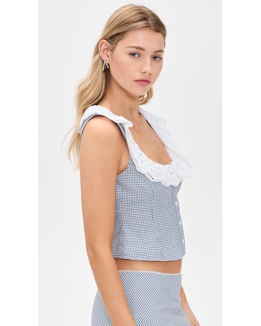 GUIZIO Blue Gingham Paloma Lace Top