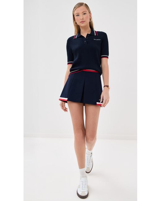 Sporty & Rich Blue Serif Logo Mila Short Sleeves Polo