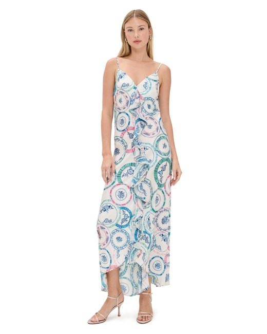 blue racer back dress MISA Los Angeles Blue Floral Frill Detail Midi Dress UK M – Reliked main image 1