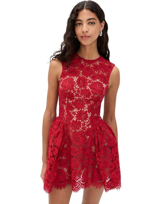 Self-Portrait Fine Lace Pearl Mini Dress in Red | Lyst Self-Portrait Fine Lace Pearl Mini Dress in Red | Lyst