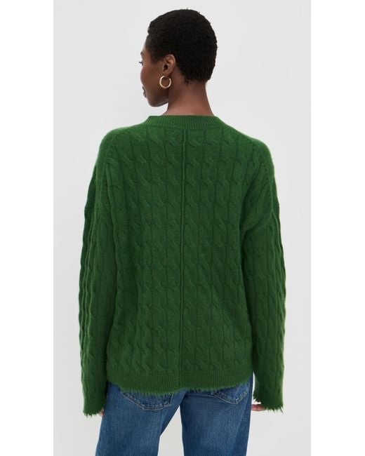 Re/done Green Cable V Neck Cashmere Pullover