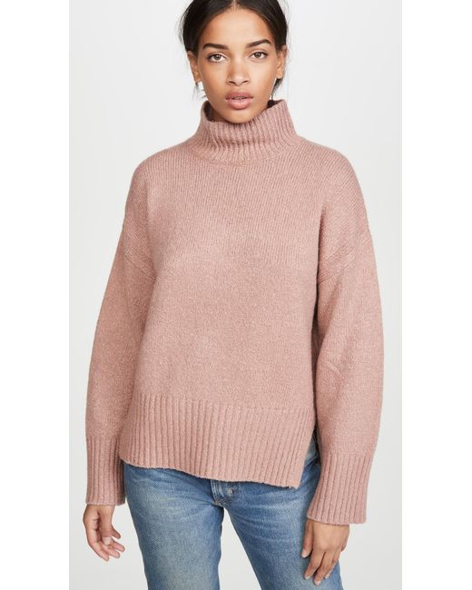 Download FRAME Wool Side Slit Mock Neck Sweater in Pink - Lyst
