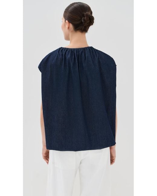 Tibi Blue Summer Denim Shirred Neck Circular Top