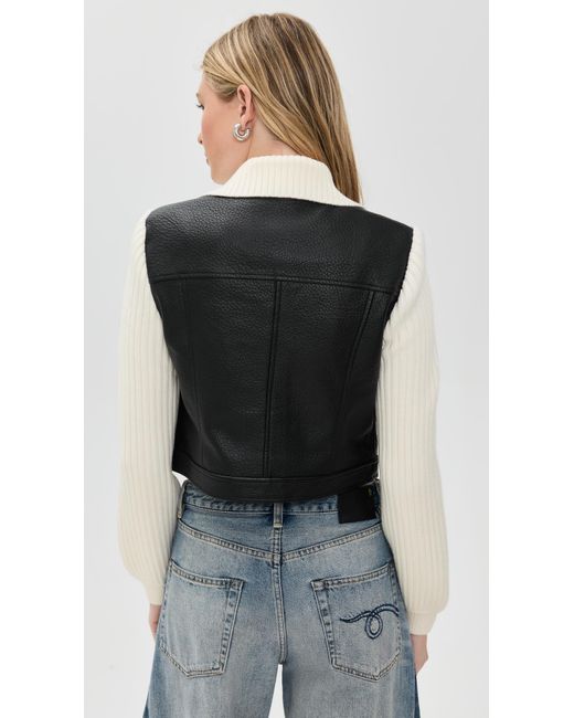 Cinq À Sept Black Faux Leather Knit Sleeve Ciara Jacket