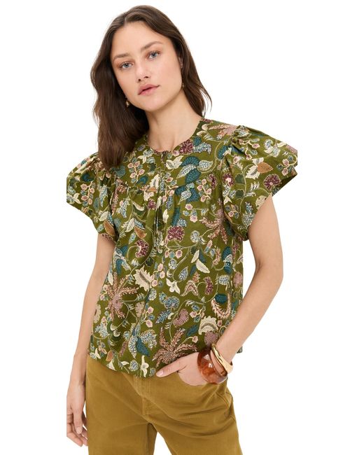 Ulla Johnson Green Perline Flutter Sleeve Blouse