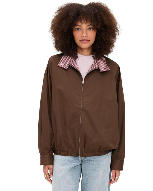 Pixie Market Brown Plaid Contrast Bomber Jacket