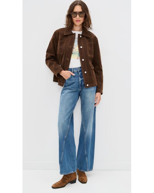 Avec Les Filles Brown Cropped Faux Suede Barn Jacket