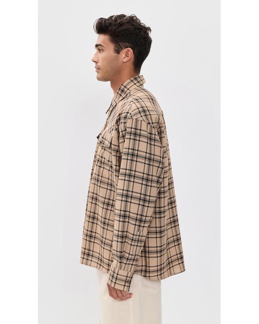 AMI Brown Checked Wool Twill Shirt for men