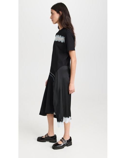 3.1 Phillip Lim Black Deconstructed T-shirt Dress With Satin And Lace