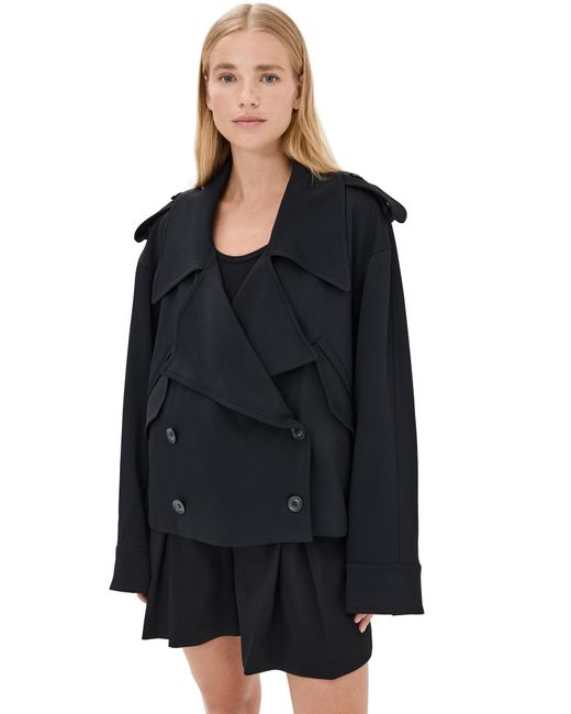 Another Tomorrow Black Another Toorrow Fluid Cropped Trench Coat