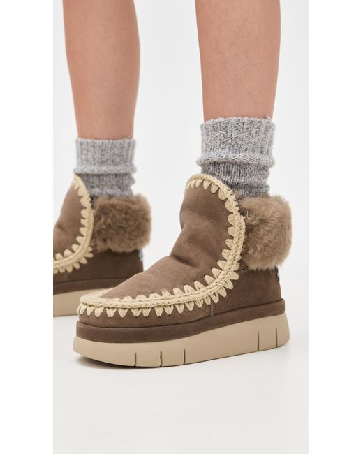 Mou White Bounce Furry Collar Boots