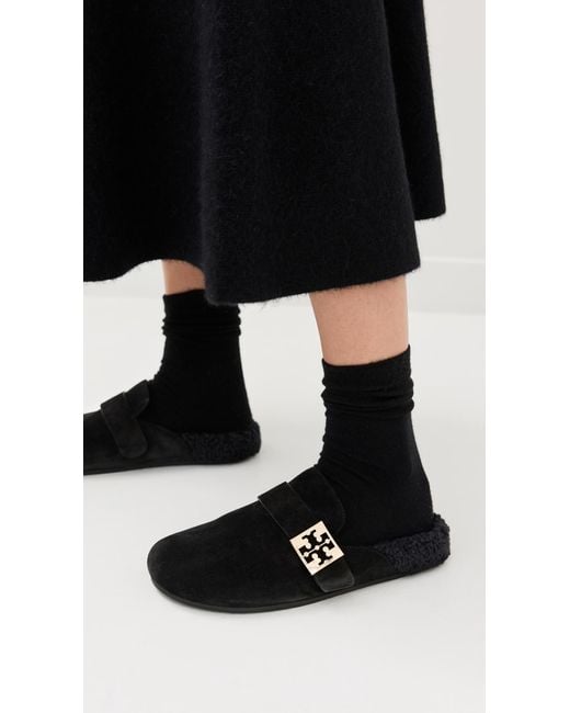 Tory Burch Black Mellow Shearling Mules