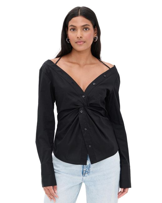 GOOD AMERICAN Black Poplin Off Shoulder Top