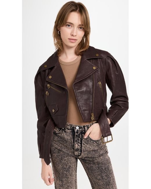 Veronica Beard Marea Leather Moto Jacket in Brown | Lyst UK