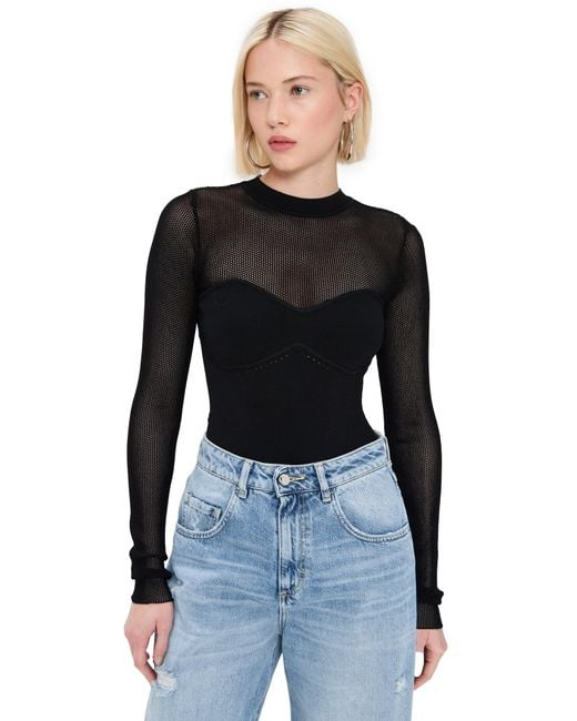 Fleur du Mal Black Knit Long Sleeve Cupped Thong Bodysuit