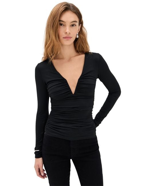 Susana Monaco Black V Neck Long Sleeve Top