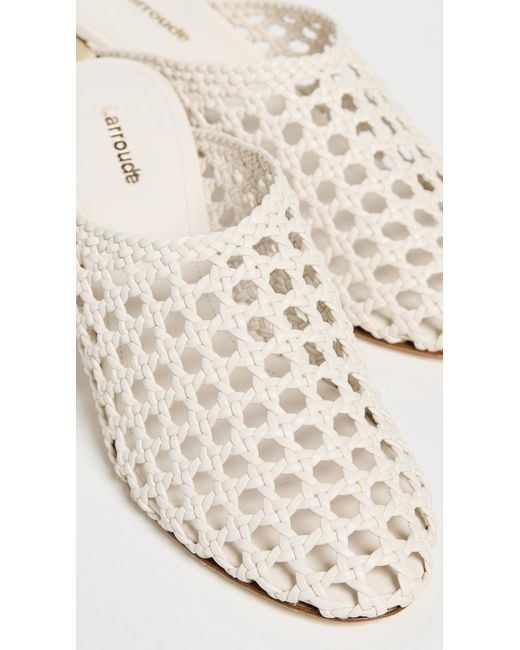 Larroude White Dew Drop Macrame Mules