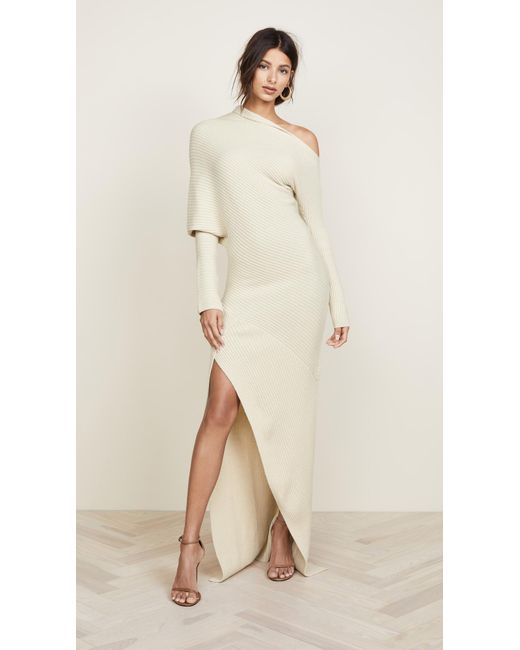 Roberto Cavalli One Shoulder Long Sleeve Knit Dress in Natural | Lyst Canada