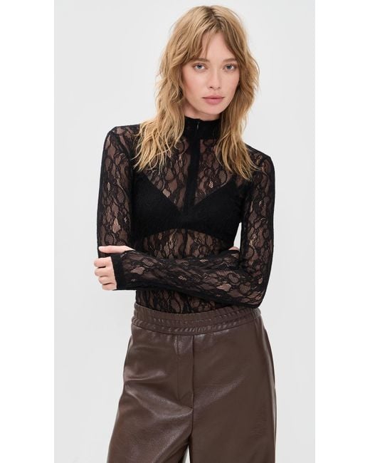 MSGM Black Lace Thong Bodysuit