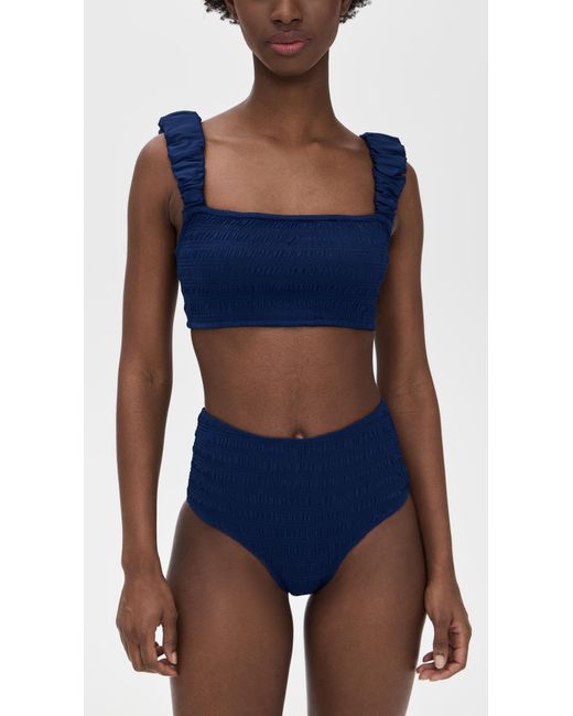 Sea Blue Shyla Solid Smocked Bikini Bottoms