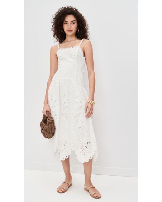 FARM Rio Off Richilieu Midi Dress in White | Lyst