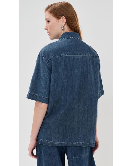Tibi Blue Summer Denim Classic Wash Camp Shirt