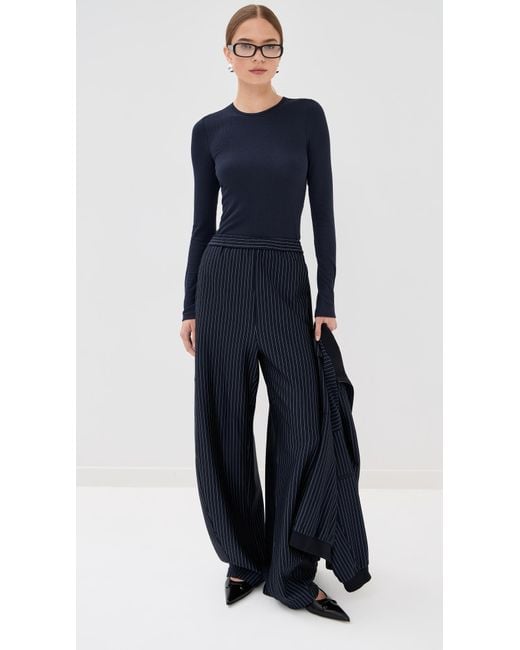 Tibi Blue Circular Ribbed Crew Neck Pullover T-Shirt