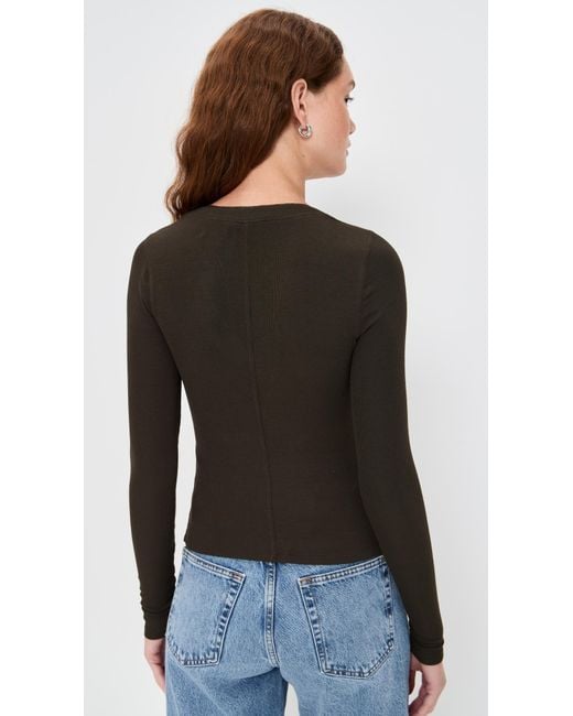 FRAME Black The Mesh Trim Rib Henley