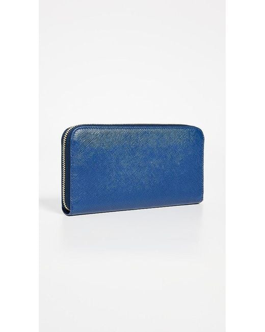 What Goes Around Comes Around Prada Blue Saffiano Compact Wallet