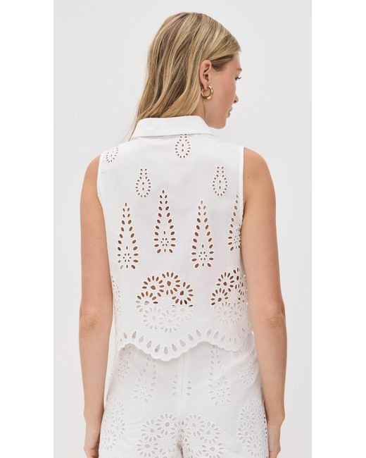 Hevron White Katja Eyelet Top