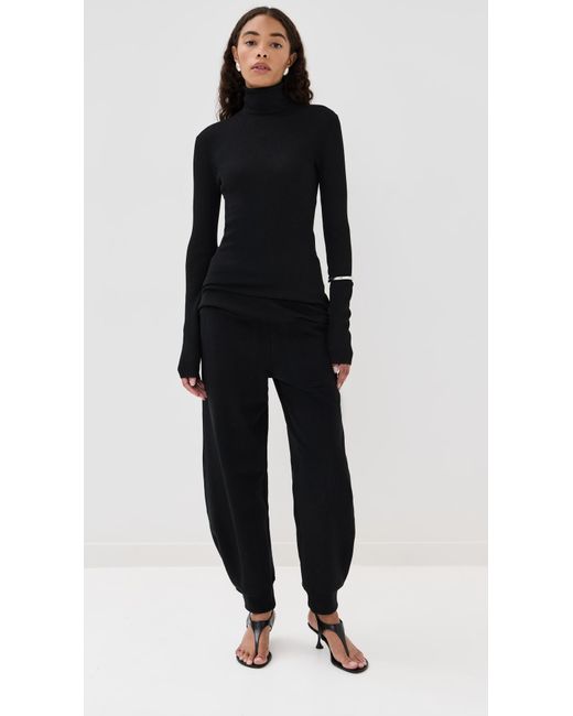 Tibi Black Feather Weight Ribbed Sweater Turtle Neck Pullover