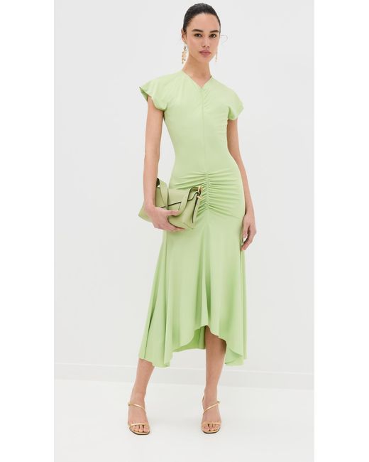 Victoria Beckham Green Sleeveless Ruched Jersey Dress