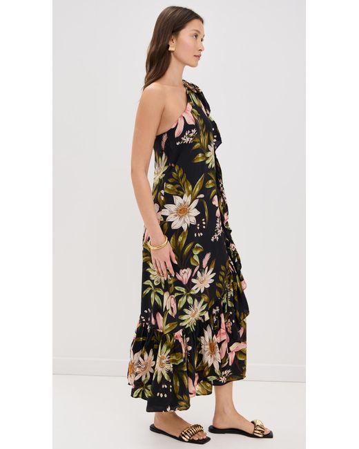 Farm Rio Black One Shoulder Ruffled Maxi Dress
