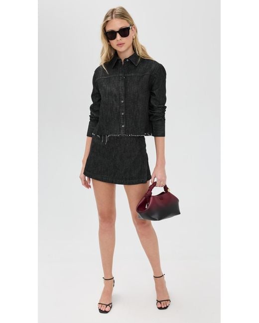 Alice + Olivia Black Finely Short Raw Hem Button Down