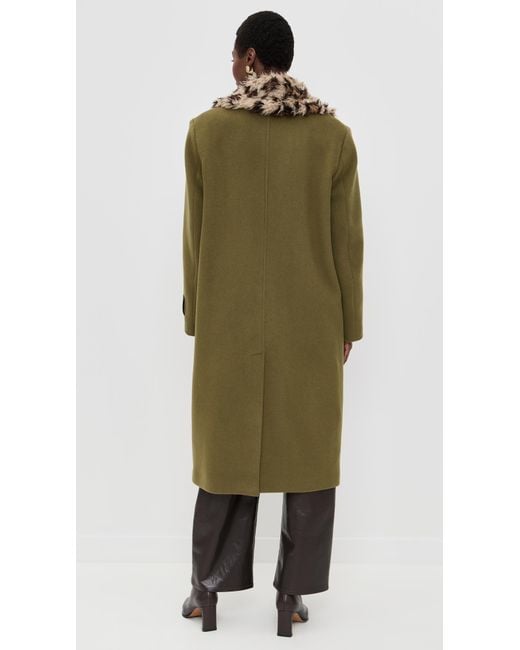 MSGM Green Leopard Collar Coat