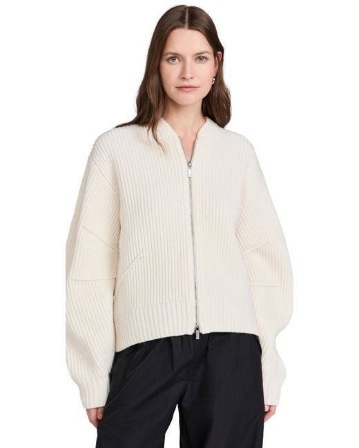 Helmut Lang White Woolen Apex Full Zip Cardigan