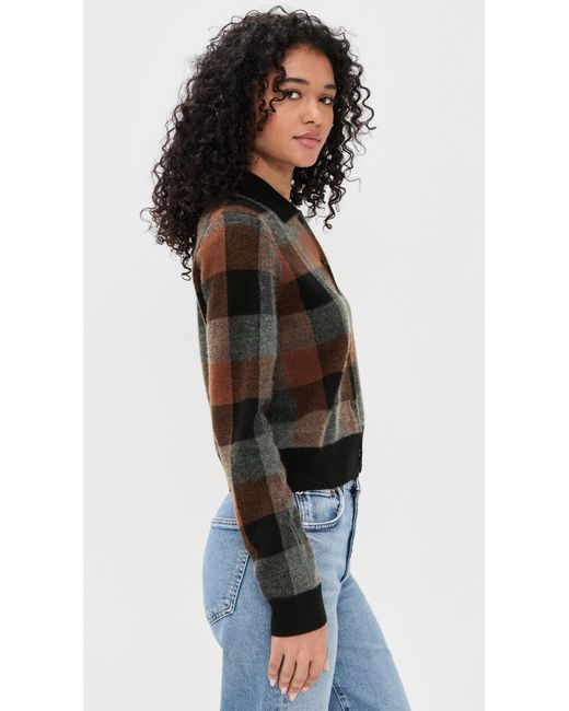 Vince Black Check Plaid Cashmere Polo Cardigan