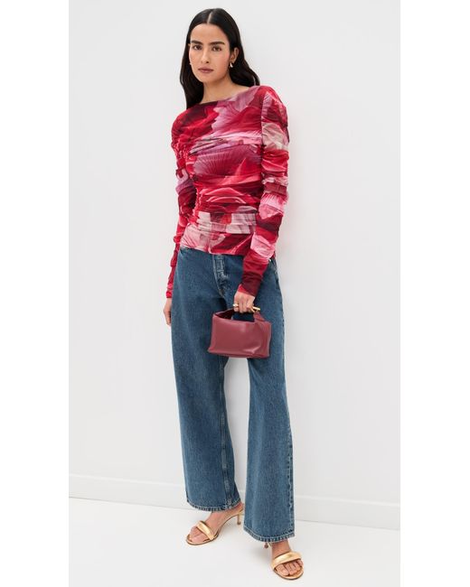 Aje. Red Flora Mesh Top
