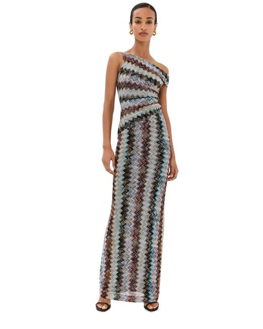 missoni asymmetric dress Missoni One Shoulder Cut Out Maxi Dress in Zig Zag Lurex Dark – Rumpus  Resort main image 0