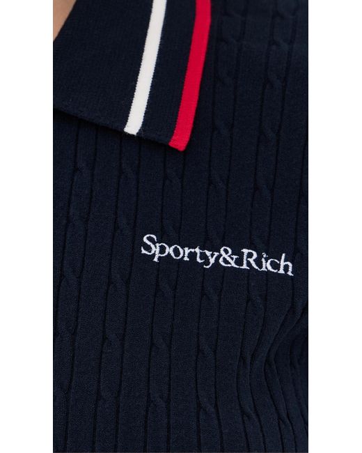 Sporty & Rich Blue Serif Logo Mila Short Sleeves Polo