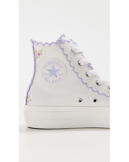 Converse White Chuck Taylor All Star Lift Platform Embroidered Flowers Sneakers