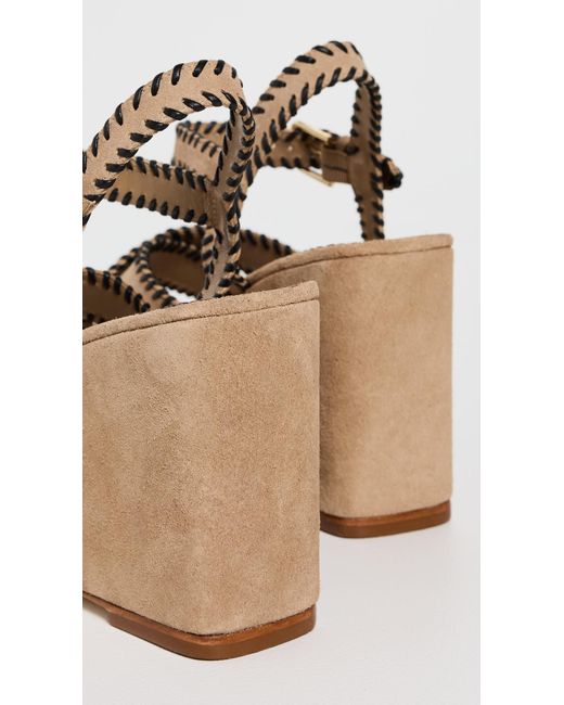 Cinq À Sept Natural Sasha Whipstitch Suede Wedge Sandals