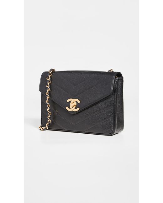 Chanel Black Caviar Chevron Envelope Flap Bag | Lyst Canada