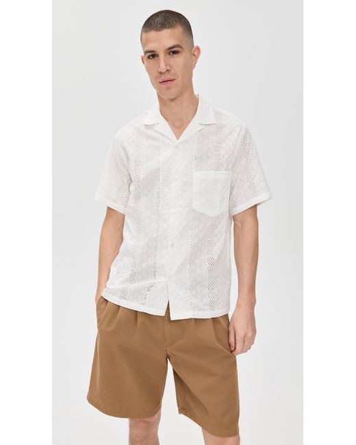 Portuguese Flannel White Santos Camp Collar Shirt for men