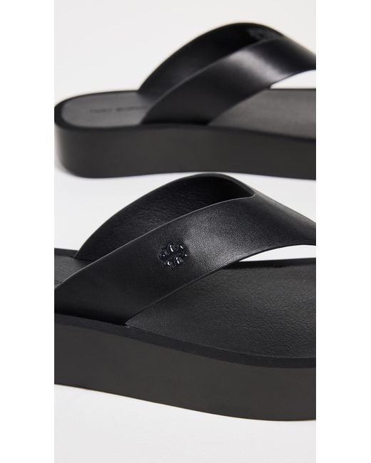Tory Burch Black Leather Platform Flip Flops