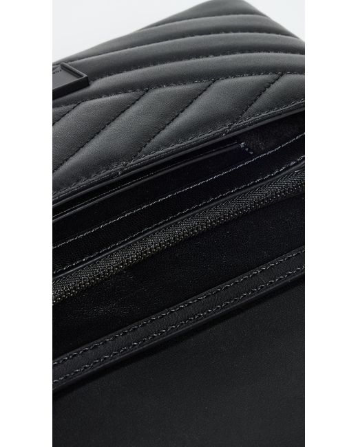Tory Burch Black Kira Chevron Powder Coated Chain Wallet