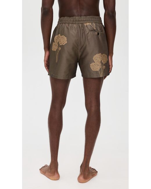 Frescobol Carioca Brown Rio Linear Floral Jacquard Print Swim Shorts 4.25 for men