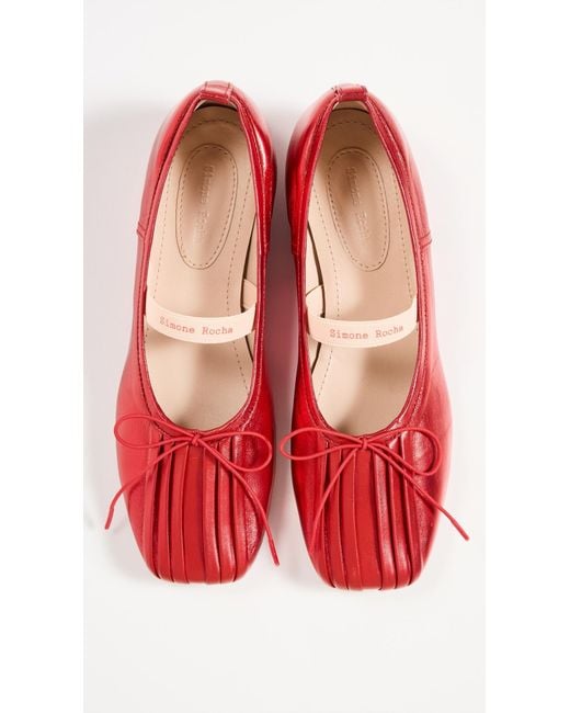 Simone Rocha Red Classic Pleated Ballerina Flats With Band